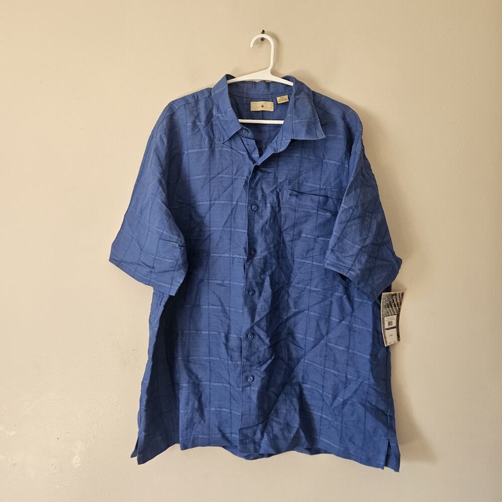 Royal Palm Hawaiian Camp Shirt Aloha Button Down Blue Mens XXL
